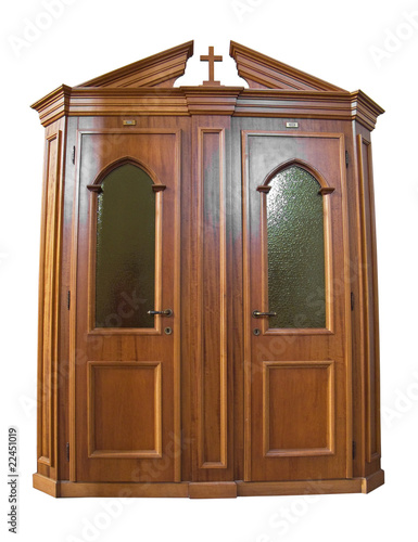 Photo: Wooden Confessional isolated on white. Wooden Confessional isolated on white.