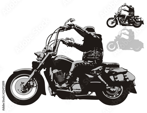 Vector: Chopper with rider. Vector illustration. Chopper with rider. Vector illustration.