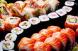 Japanese sushi rolls. View from above. Japanese sushi rolls. View from above.
