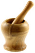 mortier et pilon en bois, fond blanc