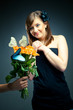 flower bouquet against a happy girl