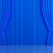 Brightly blue curtains on a theatrical scene