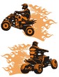 Flaming quad bikes with riders. Vector illustration.
