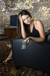 Woman holding remote control