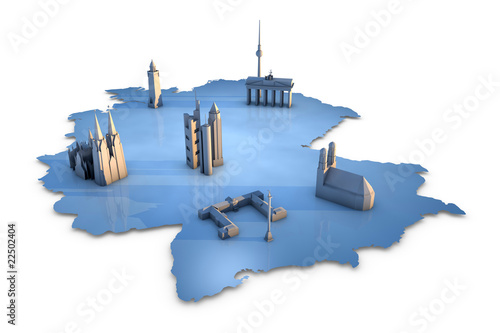 Illustration: Map of Germany with landmarks of the six largest cities Map of Germany with landmarks of the six largest cities