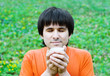 Man drinking coffee on nature