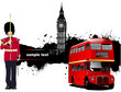 Grunge banner with London and bus images. Vector illustration Grunge banner with London and bus images. Vector illustration