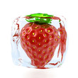 Strawberry frozen in ice cube