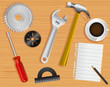work tools and desk