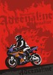 Super-bike with rider. Vector grunge background illustration.