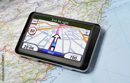 Photo: Satellite navigation system on the map Satellite navigation system on the map