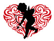 Silhouette cupid and Stylized heart Silhouette cupid and Stylized heart