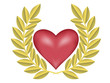 Gold laurel wreath with red heart Gold laurel wreath with red heart