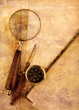 Compass and magnifier  on old textured paper
