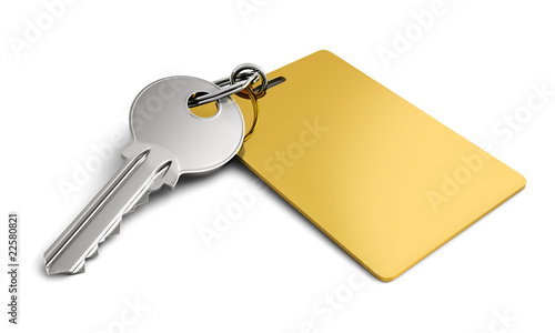 Illustration: Key with golden keyring Key with golden keyring