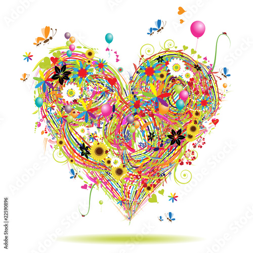 Summer holiday, heart shape with design elements