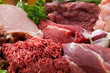 assorted raw meats background