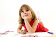 Photo: Little girl looking for a drawing concept Little girl looking for a drawing concept