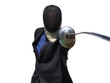 Businessman parrying fencing foil