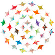 Paper birds arranged in circles. Isolated on a white background