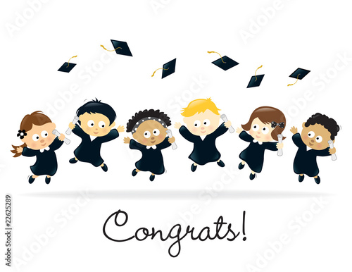 Vector: Graduation Kids - multi-ethnic Graduation Kids - multi-ethnic