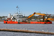 Industrial ship on dredging works