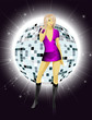 The beautiful girl in a Violet dress against a sphere disco. Par