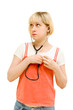 The hypochondriac girl listens to noise in a breast
