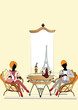 fashion girls in the Parisian cafe