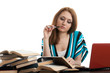 Female student prepare for examination