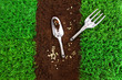 Garden tools on earth