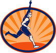 Triathlon runner waving victory sign