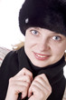 Beautiful pretty woman wearing in fur hat