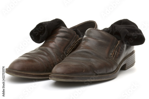 Photo: brown leather shoes and black socks cottony brown leather shoes and black socks cottony
