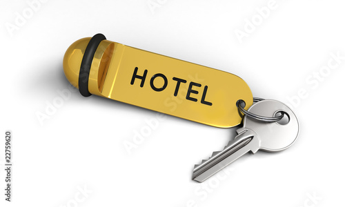 Illustration: Hotel key with golden keyring on the floor Hotel key with golden keyring on the floor