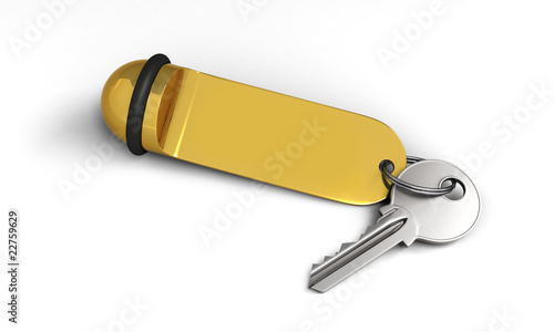Illustration: Hotel key with golden keyring Hotel key with golden keyring