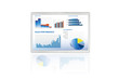 sales performance and business graphs on a touchscreen tablet
