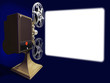 Projector film shows a film on empty screen Projector film shows a film on empty screen