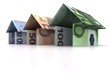 Three Origami house of euro isolated on white background Three Origami house of euro isolated on white background