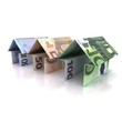 Three Origami house of euro isolated on white background Three Origami house of euro isolated on white background