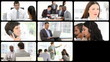 Montage presenting multi-ethnic business team at work