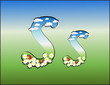 Alphabet with clouds, flowers and ladybirds