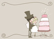 wedding set - couple cutting yummy wedding cake