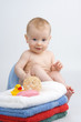 Infant preparation for bath.