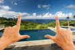 Hands Framing Oceanview Pool and Patio Hands Framing Oceanview Pool and Patio