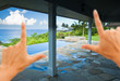 Hands Framing Breathtaking Hawaiian Ocean View Deck Hands Framing Breathtaking Hawaiian Ocean View Deck
