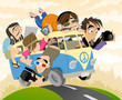 Creative People on a Vintage Micro Bus Creative People on a Vintage Micro Bus