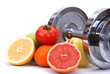 Assorted fresh fruits and vegetables , fitness concept
