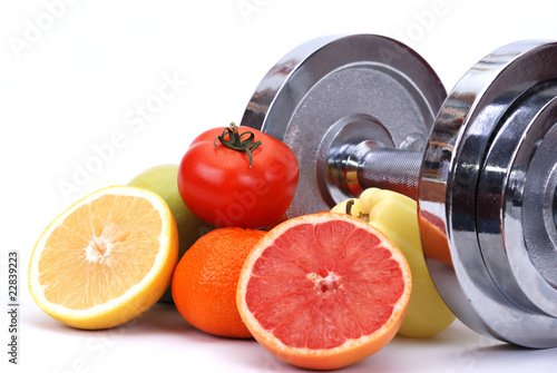 Photo: Assorted fresh fruits and vegetables , fitness concept Assorted fresh fruits and vegetables , fitness concept
