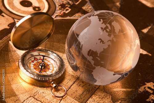 Photo: Old Compass and globe Old Compass and globe